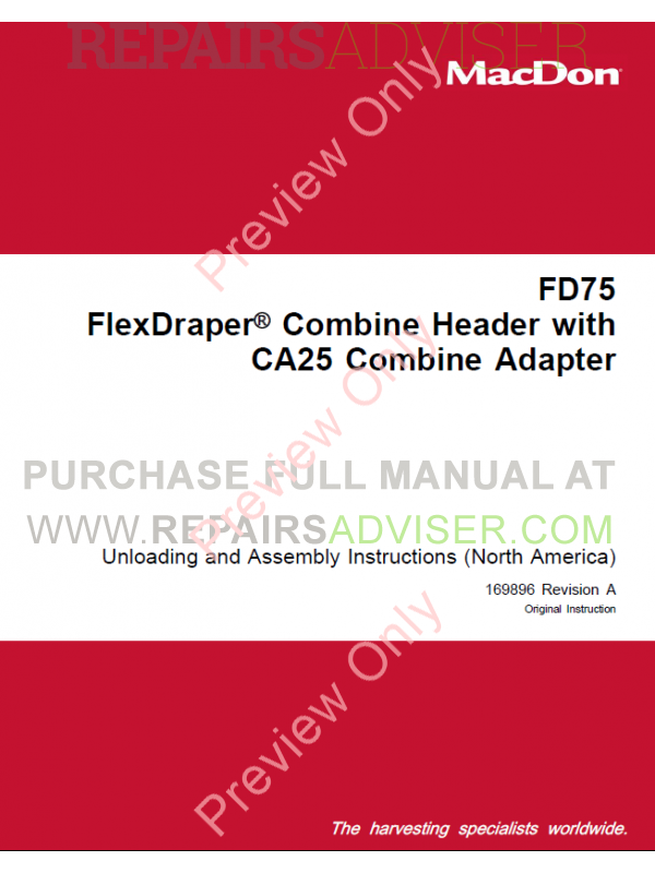 MacDon D and FD Series Combine Header Set of Manuals Download